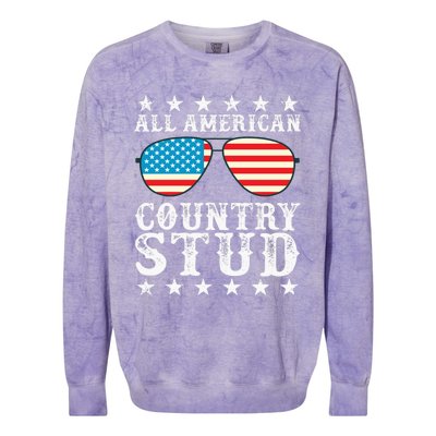 All American Stud Boy Country 4th of July USA Flag Gift Colorblast Crewneck Sweatshirt