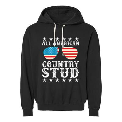 All American Stud Boy Country 4th of July USA Flag Gift Garment-Dyed Fleece Hoodie