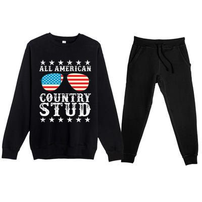 All American Stud Boy Country 4th of July USA Flag Gift Premium Crewneck Sweatsuit Set