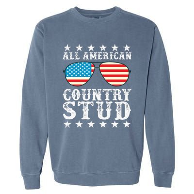 All American Stud Boy Country 4th of July USA Flag Gift Garment-Dyed Sweatshirt