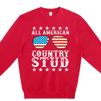 All American Stud Boy Country 4th of July USA Flag Gift Premium Crewneck Sweatshirt