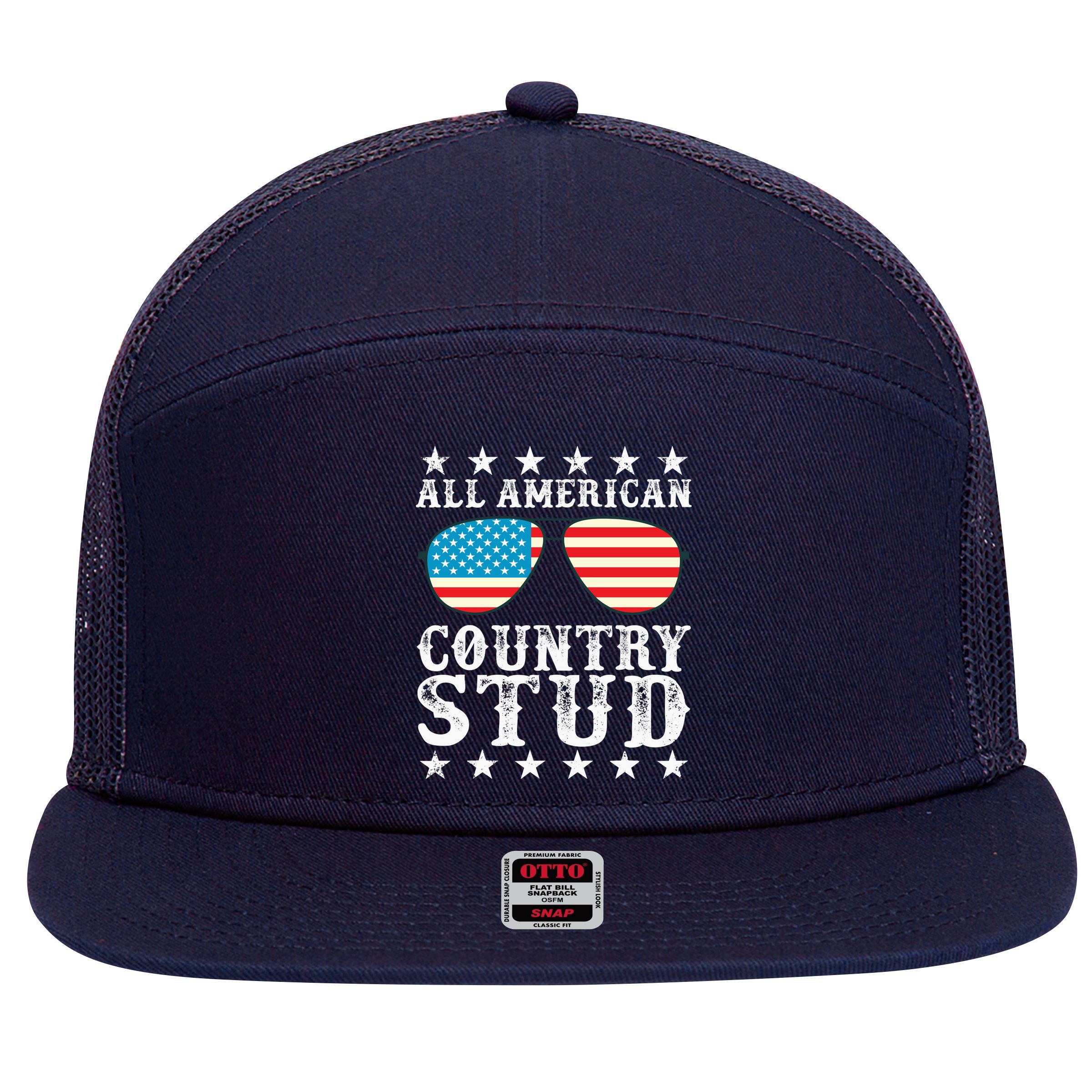 All American Stud Boy Country 4th of July USA Flag Gift 7 Panel Mesh Trucker Snapback Hat