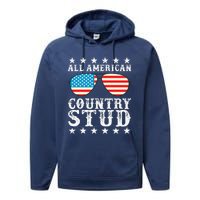 All American Stud Boy Country 4th of July USA Flag Gift Performance Fleece Hoodie