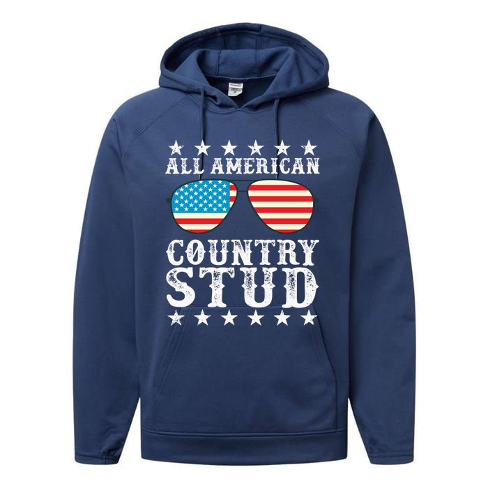 All American Stud Boy Country 4th of July USA Flag Gift Performance Fleece Hoodie