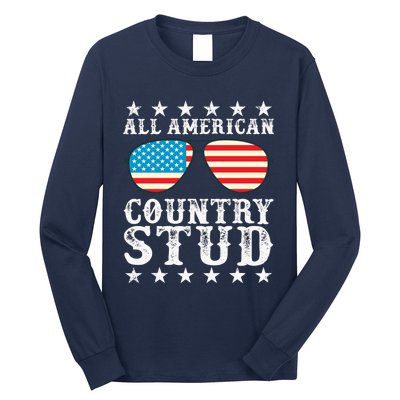 All American Stud Boy Country 4th of July USA Flag Gift Long Sleeve Shirt