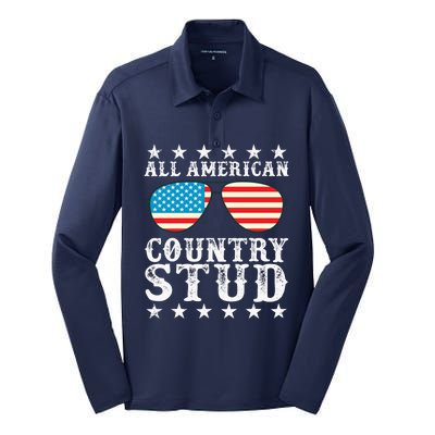 All American Stud Boy Country 4th of July USA Flag Gift Silk Touch Performance Long Sleeve Polo