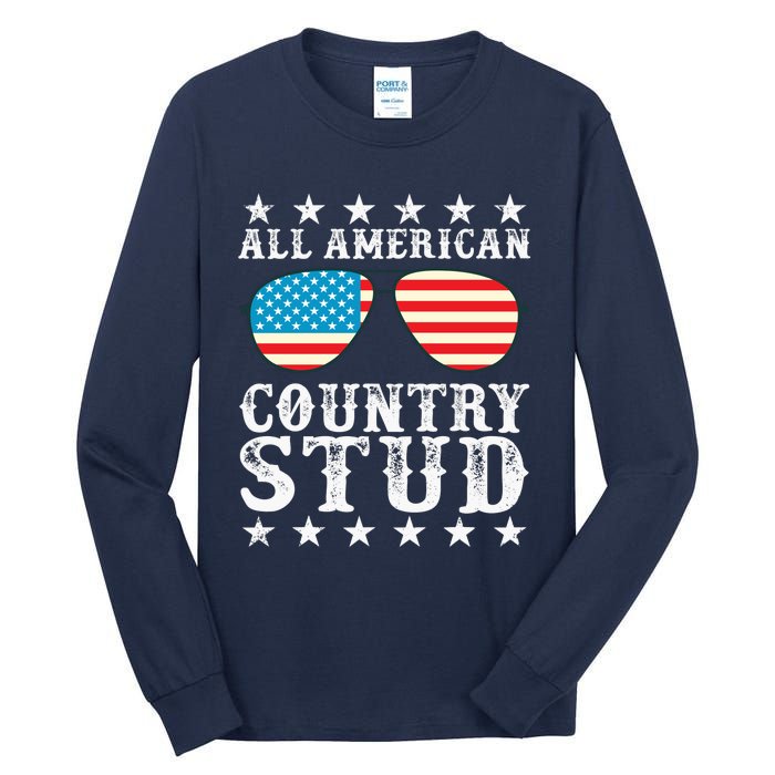 All American Stud Boy Country 4th of July USA Flag Gift Tall Long Sleeve T-Shirt