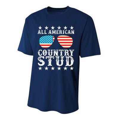 All American Stud Boy Country 4th of July USA Flag Gift Performance Sprint T-Shirt