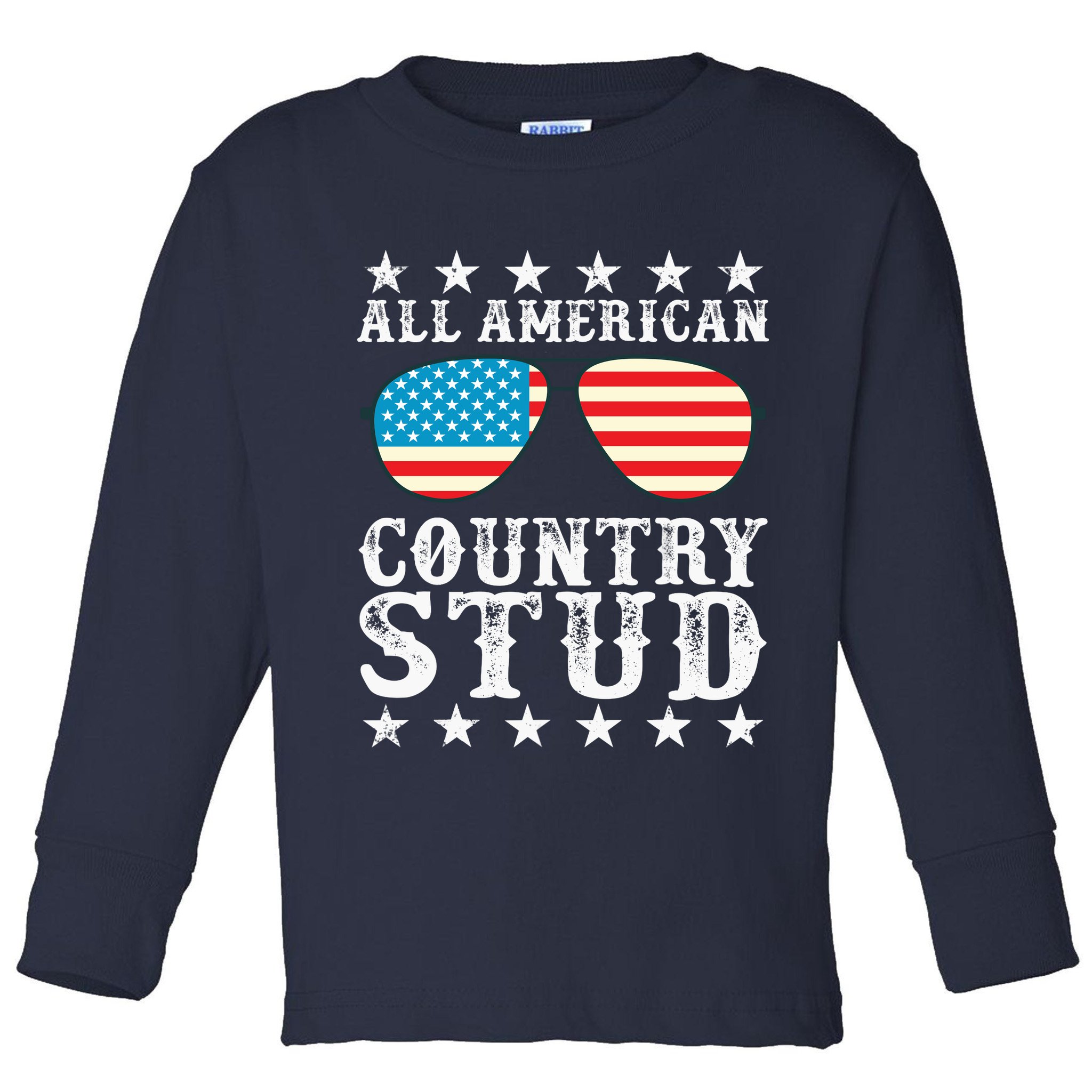All American Stud Boy Country 4th of July USA Flag Gift Toddler Long Sleeve Shirt