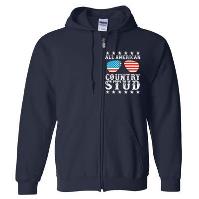 All American Stud Boy Country 4th of July USA Flag Gift Full Zip Hoodie