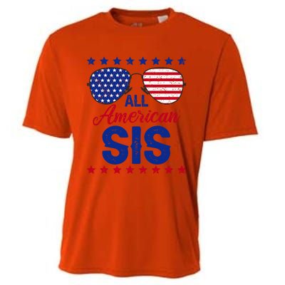 All American Sis 4th Of July Usa Flag Sister Family Matching Funny Gift Cooling Performance Crew T-Shirt