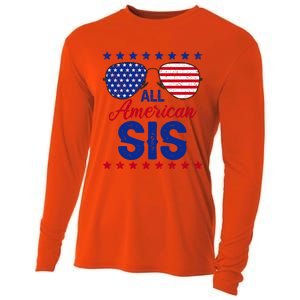 All American Sis 4th Of July Usa Flag Sister Family Matching Funny Gift Cooling Performance Long Sleeve Crew