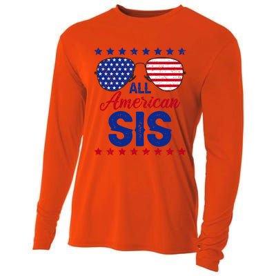 All American Sis 4th Of July Usa Flag Sister Family Matching Funny Gift Cooling Performance Long Sleeve Crew