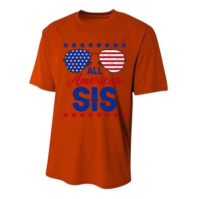 All American Sis 4th Of July Usa Flag Sister Family Matching Funny Gift Performance Sprint T-Shirt