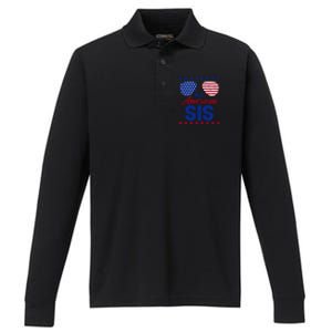 All American Sis 4th Of July Usa Flag Sister Family Matching Funny Gift Performance Long Sleeve Polo