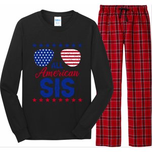 All American Sis 4th Of July Usa Flag Sister Family Matching Funny Gift Long Sleeve Pajama Set