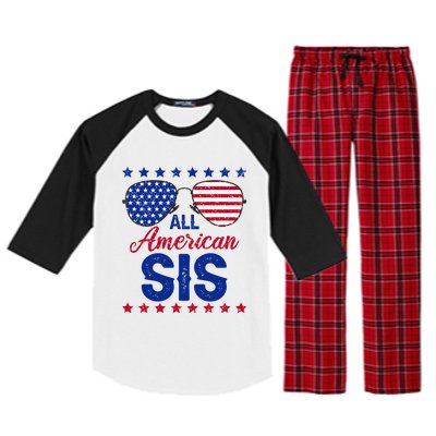 All American Sis 4th Of July Usa Flag Sister Family Matching Funny Gift Raglan Sleeve Pajama Set