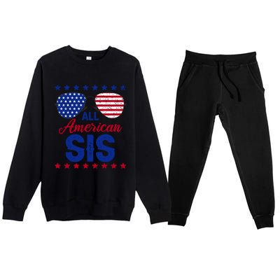 All American Sis 4th Of July Usa Flag Sister Family Matching Funny Gift Premium Crewneck Sweatsuit Set