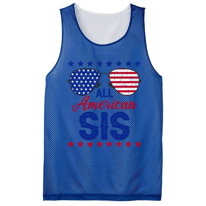 All American Sis 4th Of July Usa Flag Sister Family Matching Funny Gift Mesh Reversible Basketball Jersey Tank