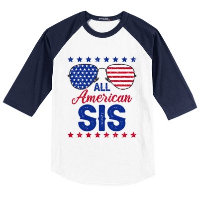 All American Sis 4th Of July Usa Flag Sister Family Matching Funny Gift Baseball Sleeve Shirt