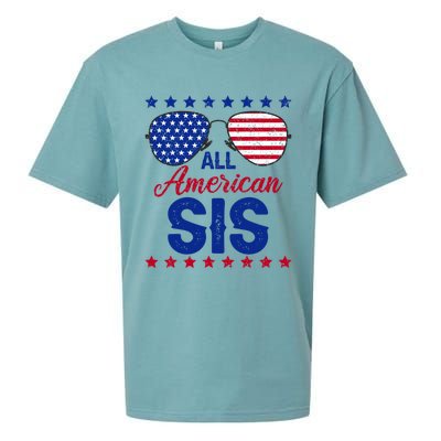 All American Sis 4th Of July Usa Flag Sister Family Matching Funny Gift Sueded Cloud Jersey T-Shirt