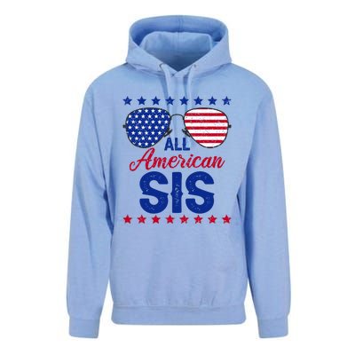 All American Sis 4th Of July Usa Flag Sister Family Matching Funny Gift Unisex Surf Hoodie