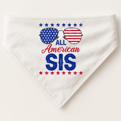 All American Sis 4th Of July Usa Flag Sister Family Matching Funny Gift USA-Made Doggie Bandana