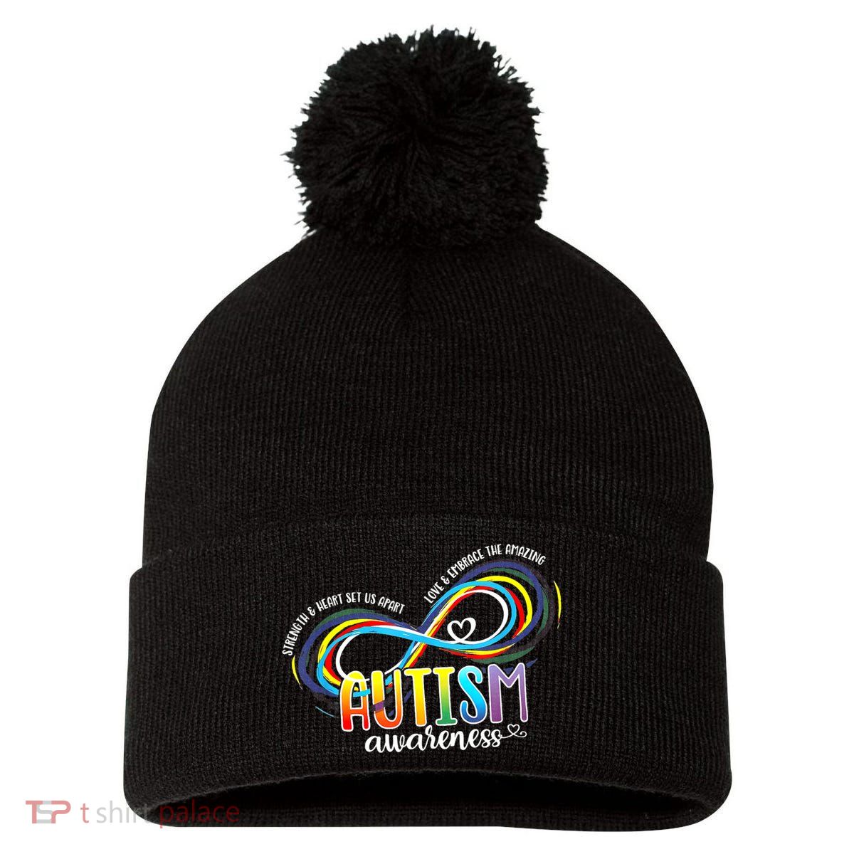Autism Awareness Strength And Heart Set Us Apart Pom Pom 12in Knit Beanie