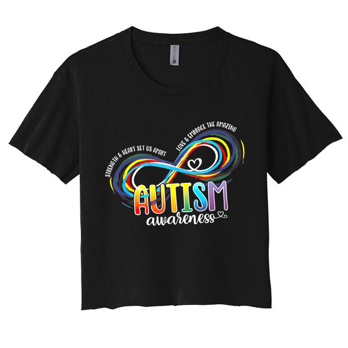 Autism Awareness Strength And Heart Set Us Apart Women's Crop Top Tee