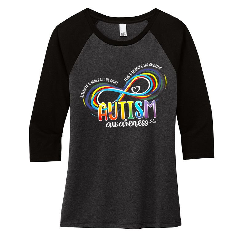 Autism Awareness Strength And Heart Set Us Apart Women's Tri-Blend 3/4-Sleeve Raglan Shirt