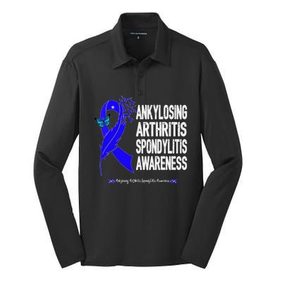 Ankylosing Arthritis Spondylitis Awareness Blue Ribbon Gift Silk Touch Performance Long Sleeve Polo