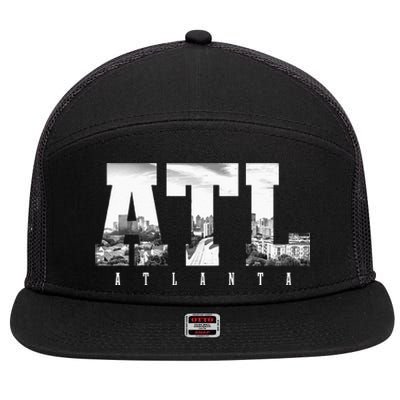 ATL Atlanta Skyline Pride Black & White Vintage Georgia 7 Panel Mesh Trucker Snapback Hat