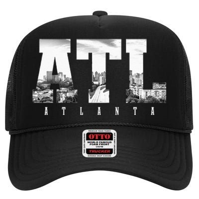 ATL Atlanta Skyline Pride Black & White Vintage Georgia High Crown Mesh Back Trucker Hat