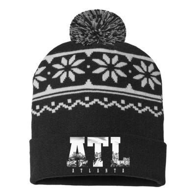 ATL Atlanta Skyline Pride Black & White Vintage Georgia USA-Made Snowflake Beanie