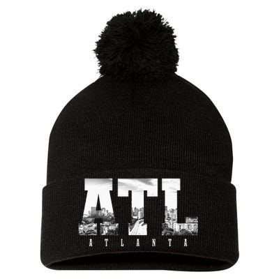 ATL Atlanta Skyline Pride Black & White Vintage Georgia Pom Pom 12in Knit Beanie