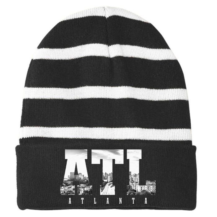 ATL Atlanta Skyline Pride Black & White Vintage Georgia Striped Beanie with Solid Band