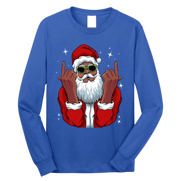 African American Santa Christmas Pajama Cool Black Xmas Funny Gift Long Sleeve Shirt