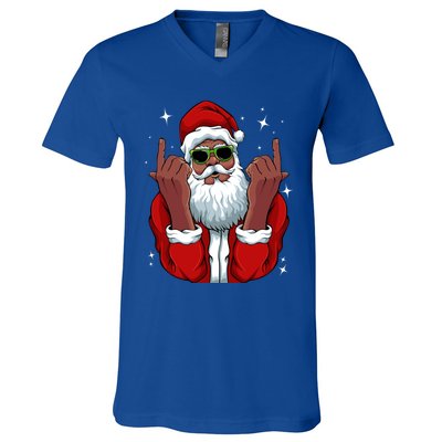 African American Santa Christmas Pajama Cool Black Xmas Funny Gift V-Neck T-Shirt