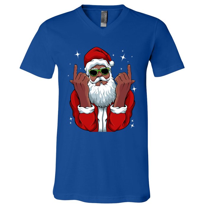 African American Santa Christmas Pajama Cool Black Xmas Funny Gift V-Neck T-Shirt