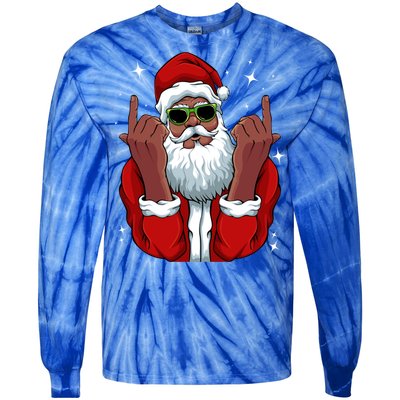 African American Santa Christmas Pajama Cool Black Xmas Funny Gift Tie-Dye Long Sleeve Shirt