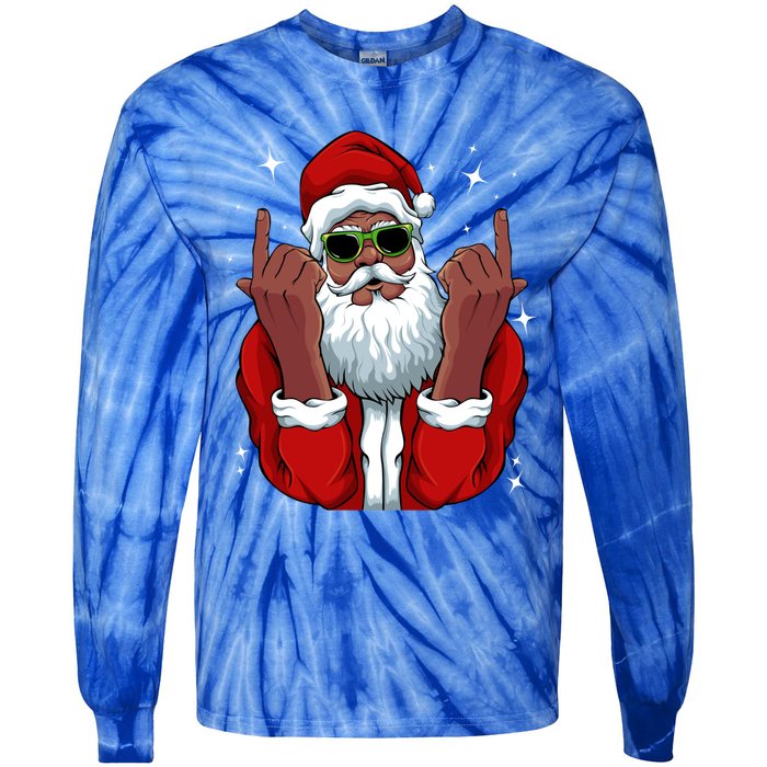 African American Santa Christmas Pajama Cool Black Xmas Funny Gift Tie-Dye Long Sleeve Shirt