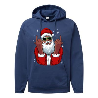 African American Santa Christmas Pajama Cool Black Xmas Funny Gift Performance Fleece Hoodie