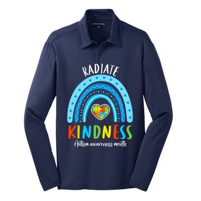 Autism Awareness Special Ed Teacher Radiate Kindness Rainbow Silk Touch Performance Long Sleeve Polo