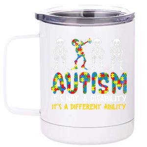 Autism Awerness Skeleton Dabbing Autistic Awareness Gift 12 oz Stainless Steel Tumbler Cup