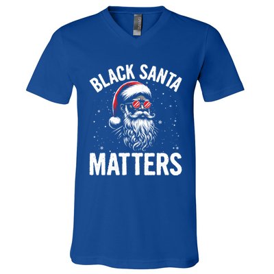 African American Santa Claus Christmas Pajama And Gift V-Neck T-Shirt