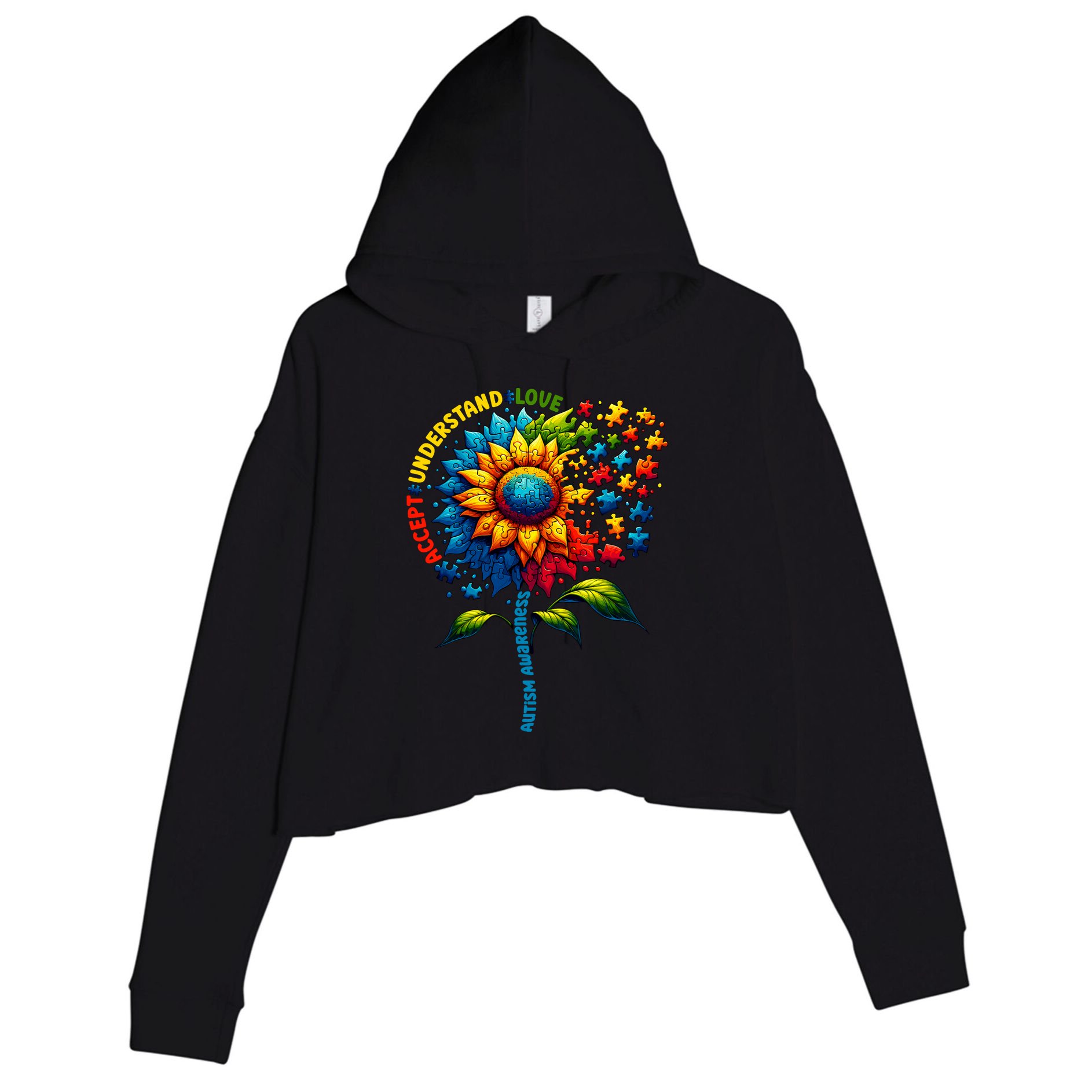 Autism Awareness Sunflower Autism Sunflower Crop Fleece Hoodie