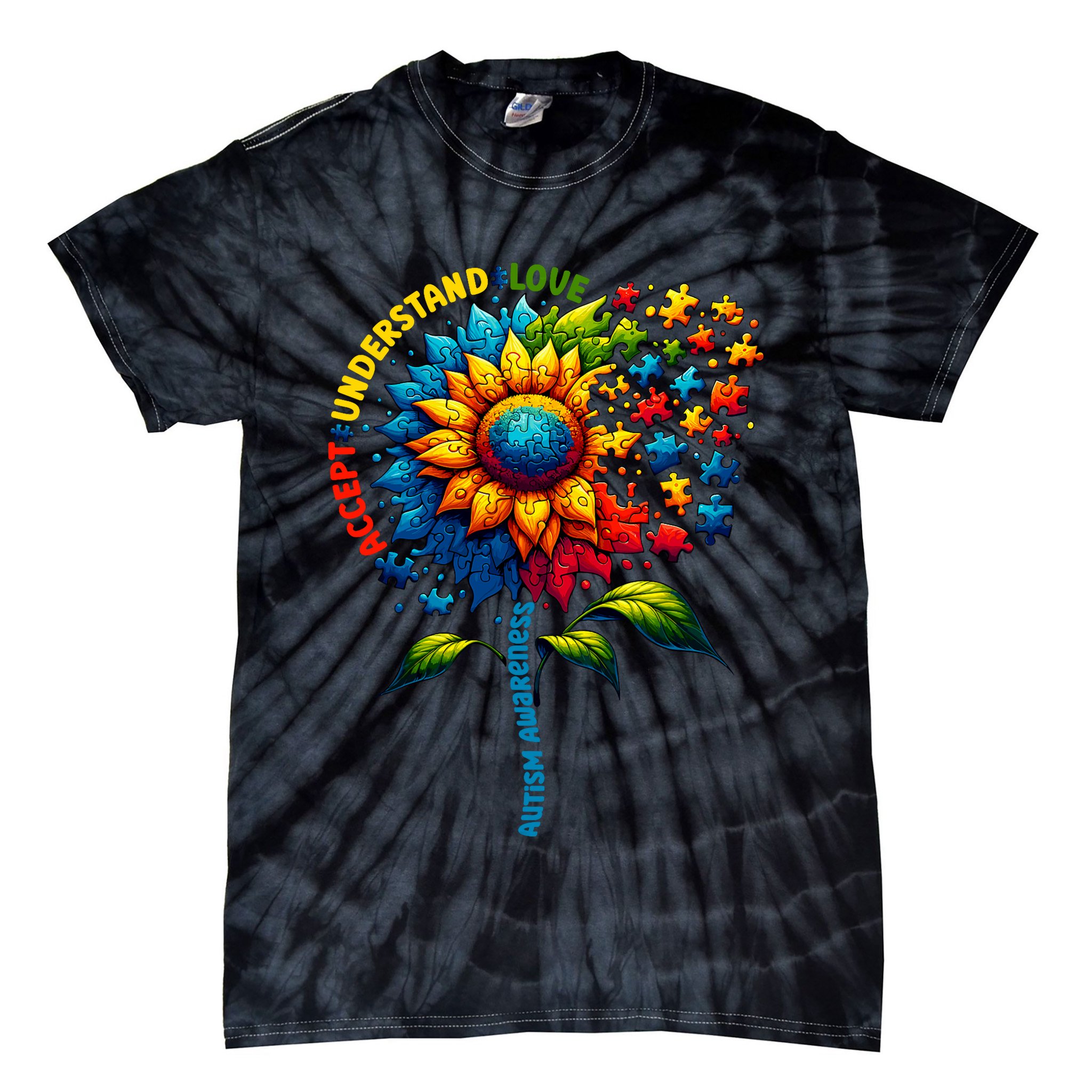 Autism Awareness Sunflower Autism Sunflower Tie-Dye T-Shirt