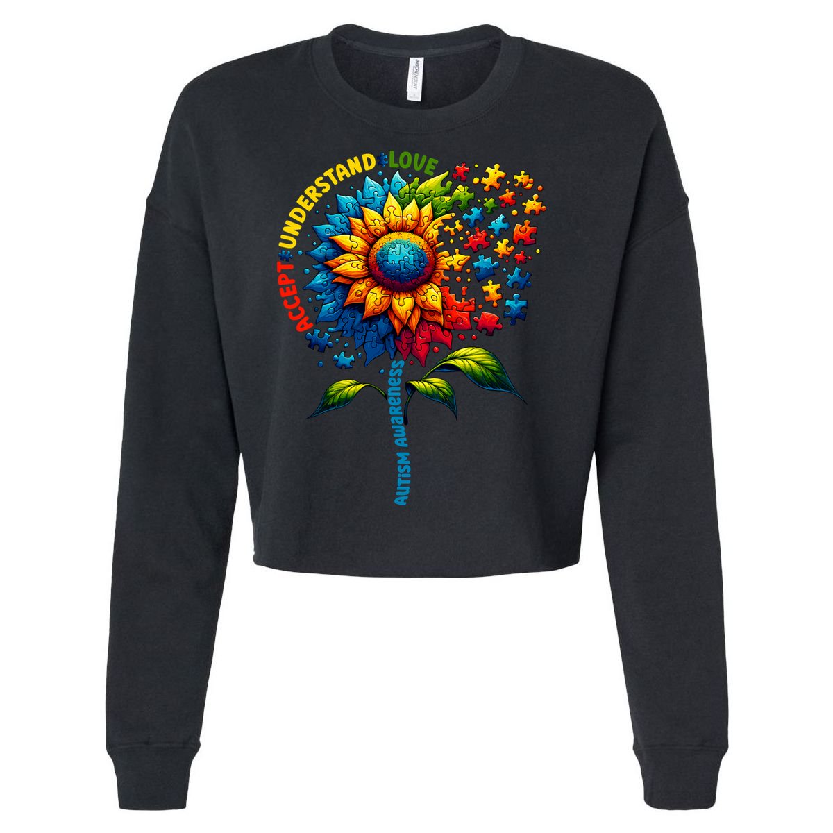 Autism Awareness Sunflower Autism Sunflower Cropped Pullover Crew