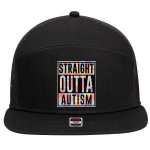 Autism Awarenesss Straight Outta Autism Gift 7 Panel Mesh Trucker Snapback Hat