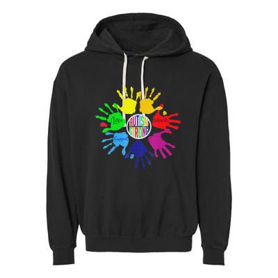 Autism Awareness Sign Language Hand Puzzle Support Garment-Dyed Fleece Hoodie